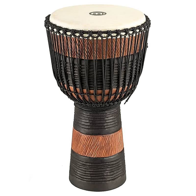 Djembe Meinl ADJ3-L+Bag de 12" con afinación de cuerda, estilo africano original, de madera marrón y negra, con funda de transporte